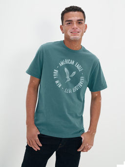 American Eagle - Men Blue Super Soft Graphic T-Shirt