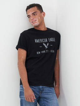 American Eagle - Men Black Super Soft Graphic T-Shirt