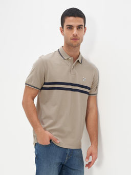 American Eagle - Men Beige Striped Polo T-Shirt