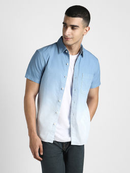 American Eagle - Men Blue Dip Dye Button Up Resort Shirt