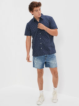 American Eagle - Men Blue Micro Dot Button Up Resort Shirt