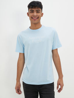 American Eagle - Men Blue Super Soft Logo Graphic T-Shirt