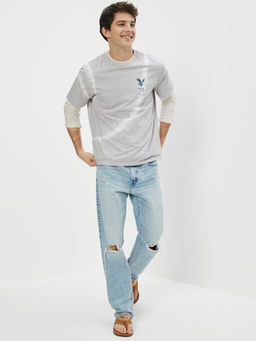 American Eagle - Men Grey Super Soft Tie-Dye Logo Graphic T-Shirt