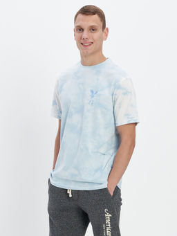 American Eagle - Men Blue Super Soft Tie-Dye Logo Graphic T-Shirt
