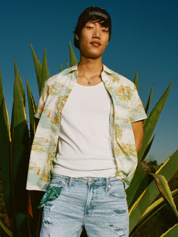 American Eagle - Men Multi Tropical Button Up Resort Shirt