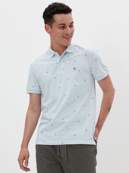 American Eagle - Men Blue Printed Flex Pique Polo T-Shirt