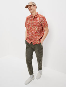 American Eagle - Men Orange Printed Button-up Resort-shirt