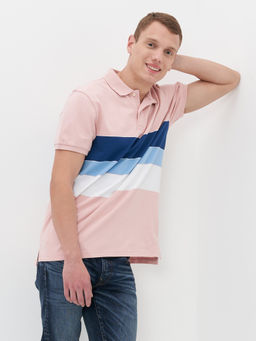 American Eagle - Men Pink Colorblock Pique Polo T-Shirt
