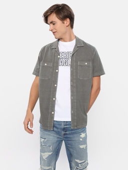 American Eagle - Men Grey Super Soft Knit Button Up Shirt