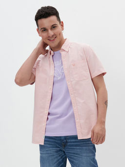 American Eagle - Men Pink Short Sleeve Everyday Oxford Button Up Shirt