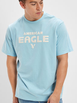 American Eagle - Men Blue Super Soft Logo Graphic T-Shirt