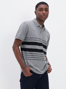 American Eagle - Men Grey Striped Polo Shirt