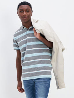 American Eagle - Men Grey Striped Polo Shirt