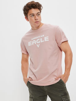 American Eagle - Men Pink Super Soft Logo T-Shirt