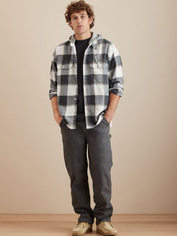 American Eagle - Men Olive Super Soft Hooded Flannel Shirt