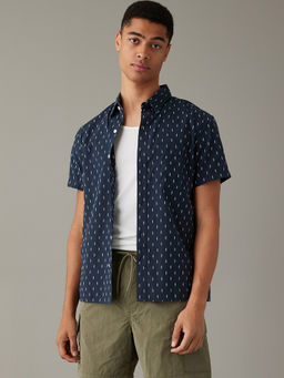 American Eagle - Men Navy Blue Printed Button-Up Resort Shirt