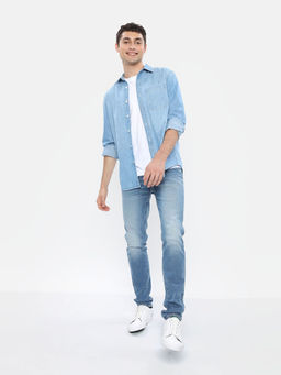 American Eagle - Men Blue Solid Full Sleeves Casual Shirt