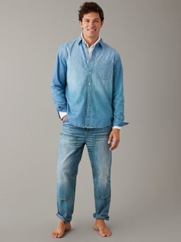 American Eagle - Men Blue Solid Full Sleeves Casual Shirt