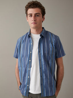 American Eagle - Men Blue Stripes Half Sleeves Casual Shirt