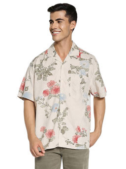 American Eagle - Men Cream Floral Half Sleeves Casual Shirt