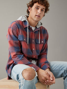 American Eagle - Men Red Checks Full Sleeves Casual Shirt