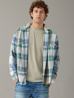 American Eagle - Men Green Checks Full Sleeves Casual Shirt