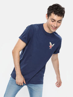 American Eagle - Men Navy Blue Solid Half Sleeves T-Shirt