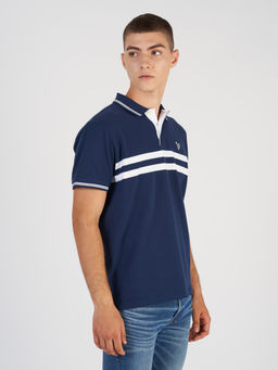 American Eagle - Men Blue Striped Icon Polo T-Shirt
