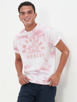 American Eagle - Men White Super Soft Tie-Dye Logo Graphic T-Shirt