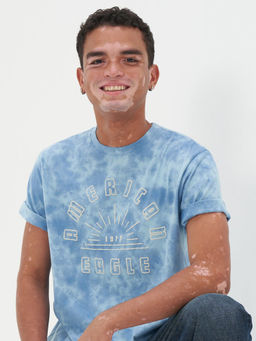 American Eagle - Men Blue Super Soft Tie-Dye Logo Graphic T-Shirt