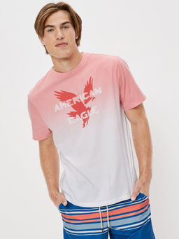 American Eagle - Men Pink Super Soft Ombre Logo Graphic T-Shirt