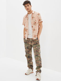 American Eagle - Men Pink Tropical Button-Up Resort Shirt
