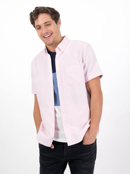 American Eagle - Men Pink Short-Sleeve Oxford Button-Up Shirt