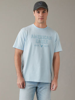 American Eagle - Men Blue Super Soft Logo Graphic T-Shirt