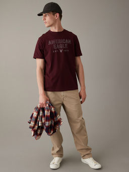 American Eagle - Men Burgundy Super Soft Logo Graphic T-Shirt
