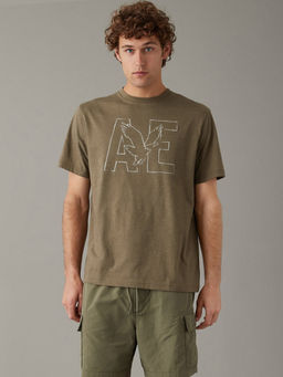American Eagle - Men Olive Super Soft Logo Graphic T-Shirt