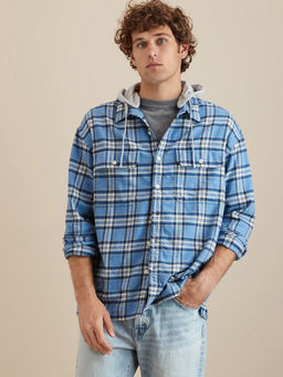 American Eagle - Men Blue Super Soft Flannel Hoodie