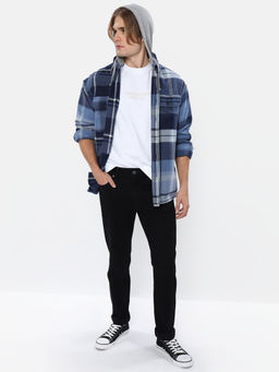 American Eagle - Men Blue Super Soft Oversized Flannel Hoodie
