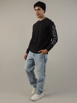 American Eagle - Men Black Long-Sleeve Logo Graphic Thermal T-Shirt