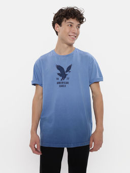 American Eagle - Men Blue Super Soft Dip-Dye Logo Graphic T-Shirt