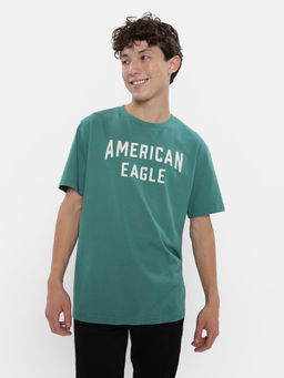 American Eagle - Men Green Super Soft Logo Graphic T-Shirt
