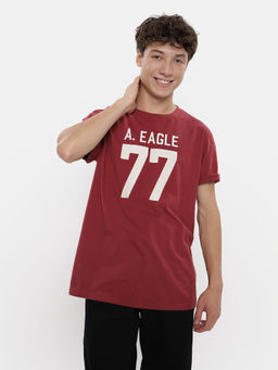 American Eagle - Men Maroon Super Soft Logo Graphic T-Shirt