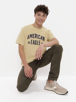 American Eagle - Men Beige Super Soft Logo Graphic T-Shirt