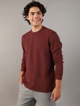 American Eagle - Men Burgundy Long-Sleeve Thermal T-Shirt
