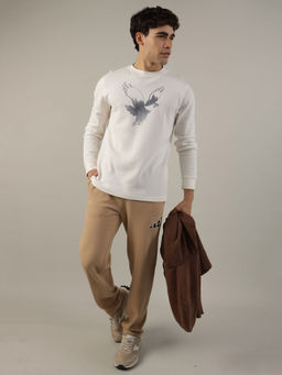American Eagle - Men Cream Long-Sleeve Logo Graphic Sweatshirt