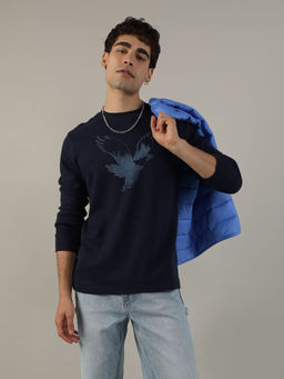American Eagle - Men Navy Long-Sleeve Logo Graphic Sweatshirt