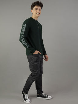 American Eagle - Men Green Long-Sleeve Logo Graphic Sweatshirt