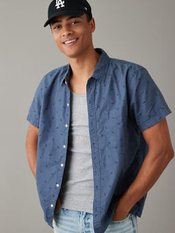 American Eagle - Men Blue Printed Button-Up Resort Shirt