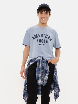 American Eagle - Men Blue Super Soft Logo Graphic T-Shirt