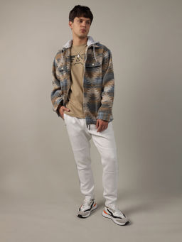 American Eagle - Men Beige Super Soft Printed Hooded Flannel Shirt